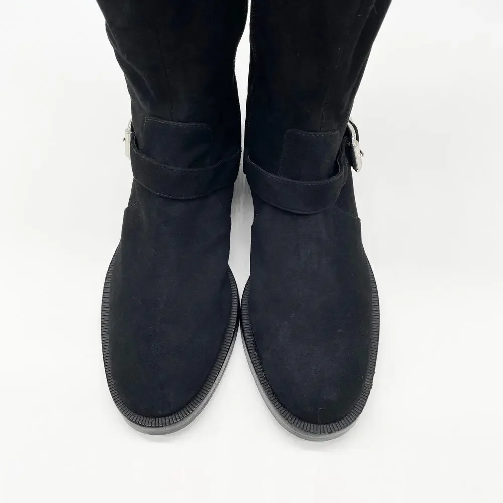 NEW Schutz Luidi Womens 7 Buckled Suede Leather Knee Boot‎ Black Side Zip